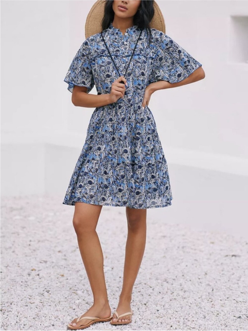 Anthropologie Ro’s Garden Vibeka Ruffle Dress Blue Medium